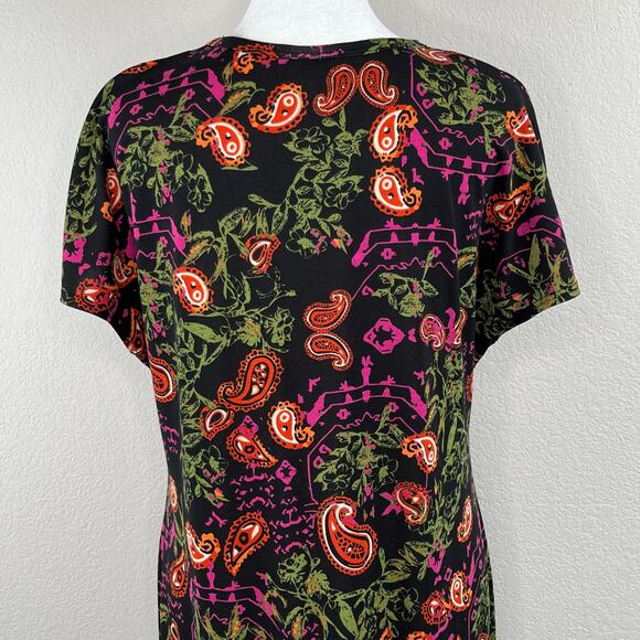 Lularoe Maria Black Multicolor Paisley Floral Maxi Dress Short Cap Sleeve Medium - Picture 8 of 12